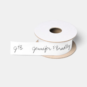 Black White Wedding Monogram Personalised Names Satin Ribbon
