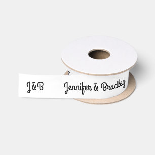 Black White Wedding Monogram Personalised Names Satin Ribbon