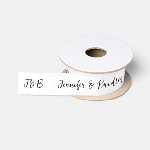 Black White Wedding Monogram Personalised Names Satin Ribbon