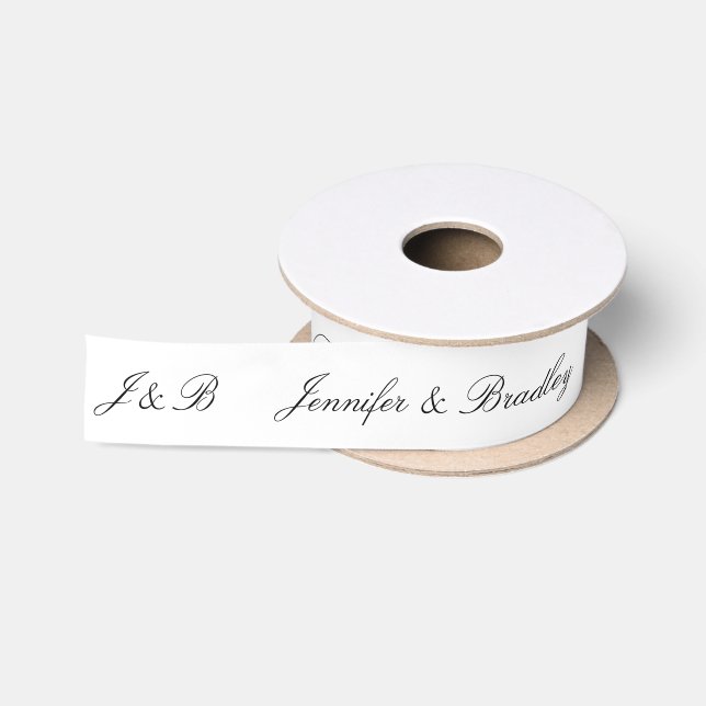 Black White Wedding Monogram Personalised Names Satin Ribbon (Spool)