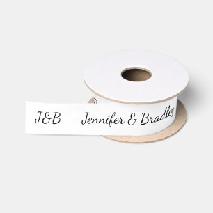 Black White Wedding Monogram Personalised Names Satin Ribbon