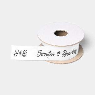Black White Wedding Monogram Personalised Names Satin Ribbon