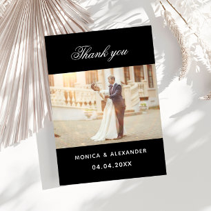 Black white wedding photo thank you card