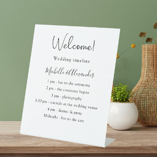 Black white wedding program details pedestal sign
