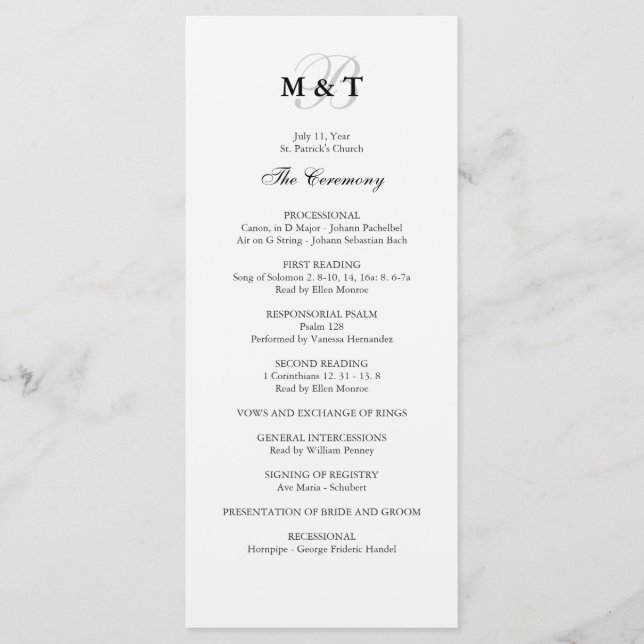 Black & White Wedding Program Programme (Front)