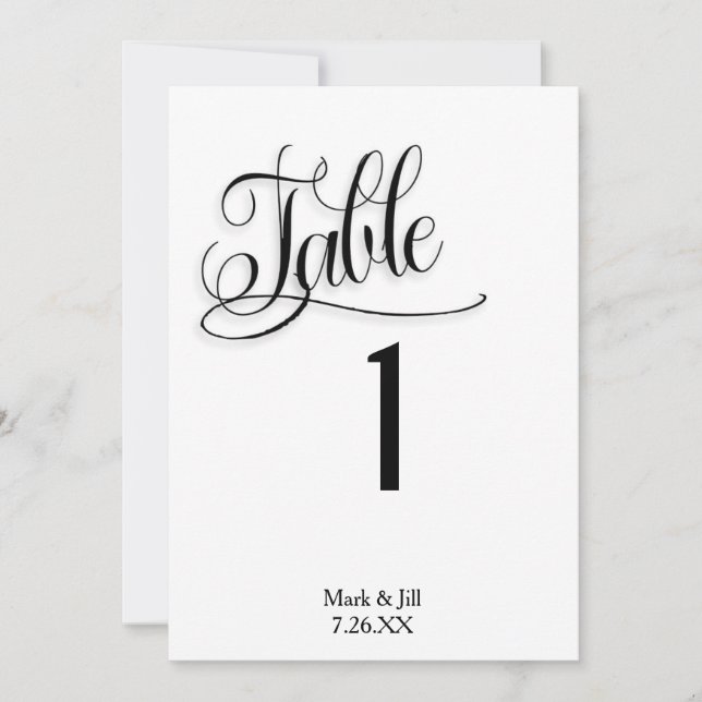 Black White Wedding Reception Table Numbers Card (Front)