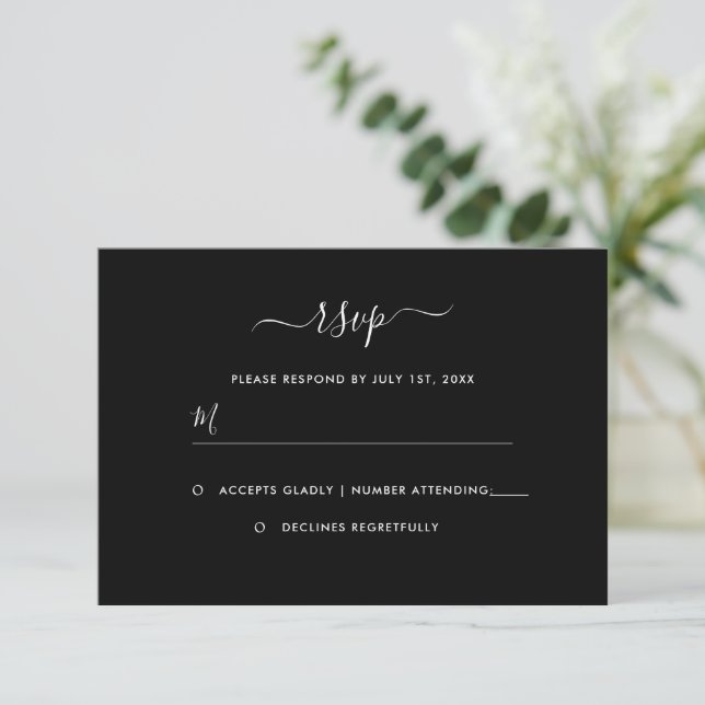 Black White Wedding RSVP Card (Standing Front)