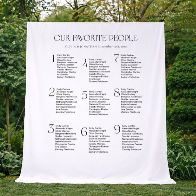Black White Wedding Seating Chart Fabric 9 Tables Tapestry (Creator Uploaded)