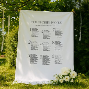 Black White Wedding Seating Chart Fabric 9 Tables Tapestry