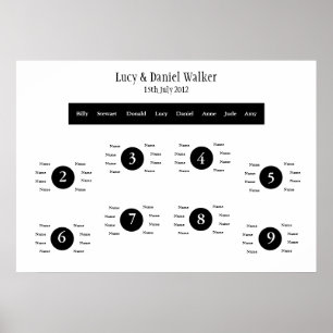 Black & White Wedding Seating Table Plan Poster