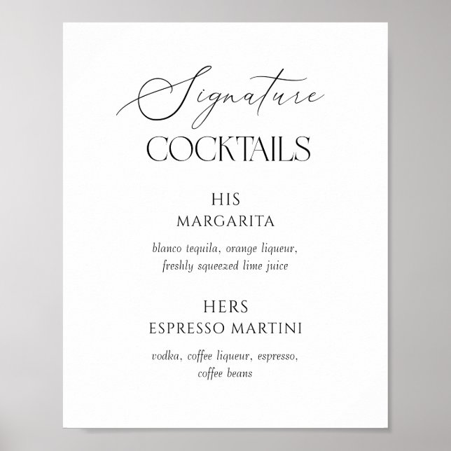Black & White Wedding Signature Cocktails Poster (Front)