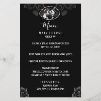 Black & White Wedding Skeletons Black Rose Menu