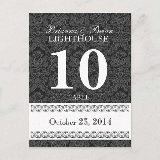 Black & White Wedding Table Number Card Reception (Front)