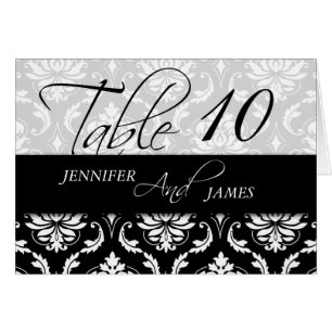 Black White Wedding Table Number Cards Damask