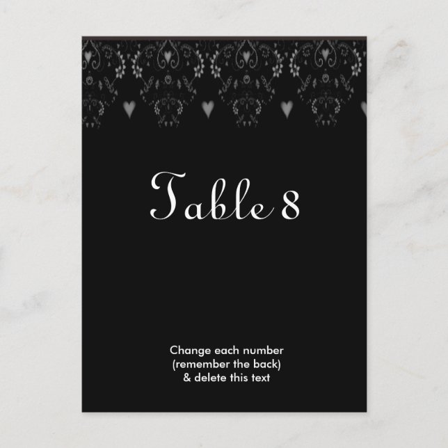 Black White Wedding Table Number Postcard (Front)