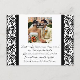 Black/White Wedding Thank You Colour Photo Postcar Postcard