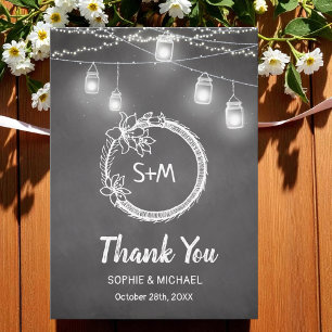 Black White Wedding Thank You Mason Jar Card