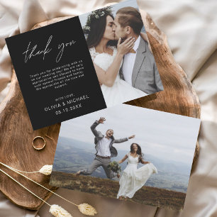 Black White Wedding Thank You Photo Minimalist Card