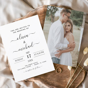 Black White Wedding with Photo Invitation