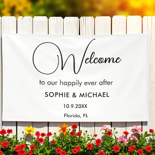 Black White Welcome Wedding Backdrop Banner
