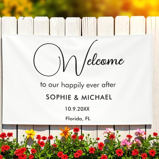Black White Welcome Wedding Backdrop Banner (Creator Uploaded)