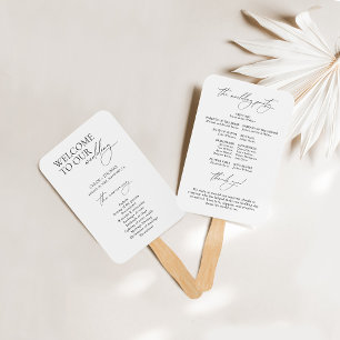 Black & White Welcome Wedding Program Hand Fan
