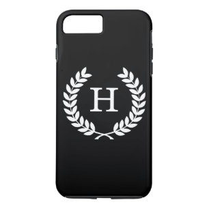 Black White Wheat Laurel Wreath Initial Monogram Case-Mate iPhone Case