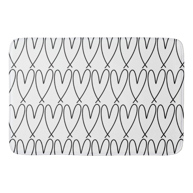 Black & White Whimsical Cute Hearts Bath Mat (Front)