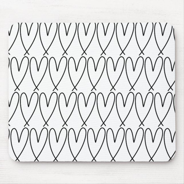 Black & White Whimsical Cute Hearts Mouse Pad (Front)