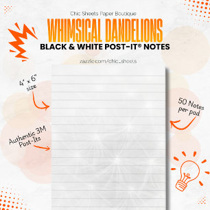 Black & White Whimsical Dandelions 3M  Post-it Notes