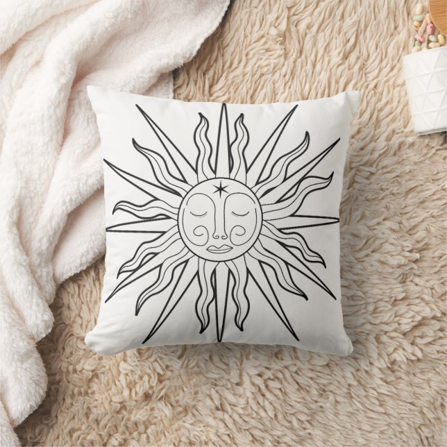 Black & White Whimsical Sun Celestial Astrology Cushion (Blanket)