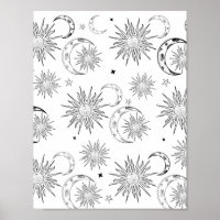Black & White Whimsical Sun Celestial Astrology