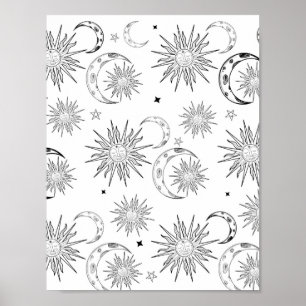 Black & White Whimsical Sun Celestial Astrology Poster