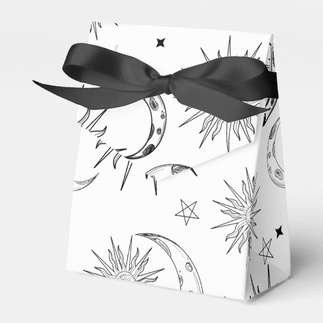 Black & White Whimsical Sun Celestial Birthday Favour Box (Front Side)
