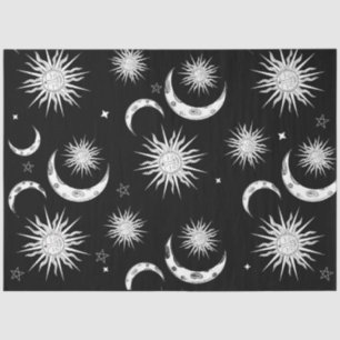 Black & White Whimsical Sun Celestial Birthday Tissue Paper