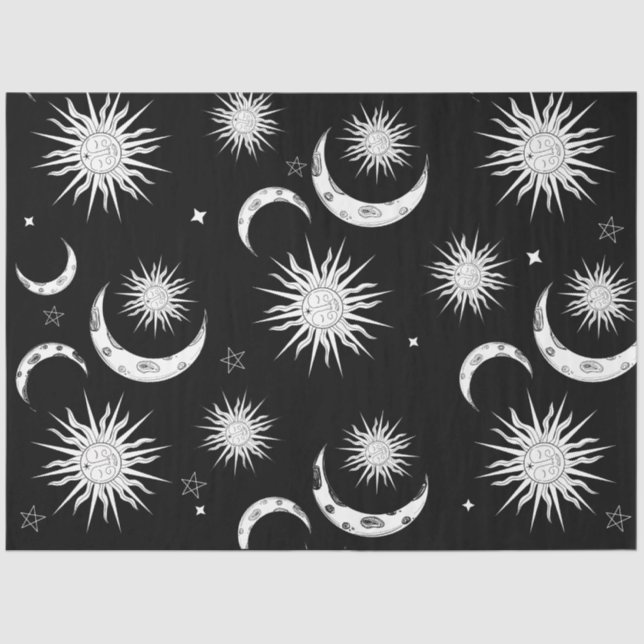 Black & White Whimsical Sun Celestial Birthday Tissue Paper (Front)
