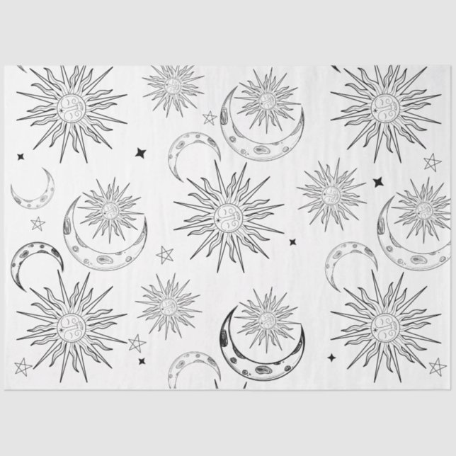 Black & White Whimsical Sun Celestial Birthday Tissue Paper (Front)