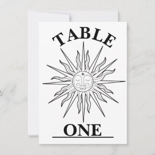 Black & White Whimsical Sun Celestial Table Number