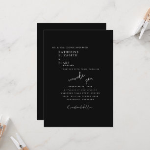  Black & White White Leaf Wedding Invitation 