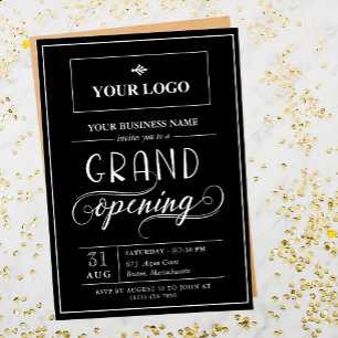 Black & White Wide Logo Grand Opening Invitation
