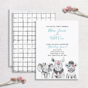 Black White Wild One Boy's First Birthday Party Invitation