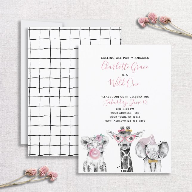 Black White Wild One Girl's First Birthday Party Invitation (Creator Uploaded)
