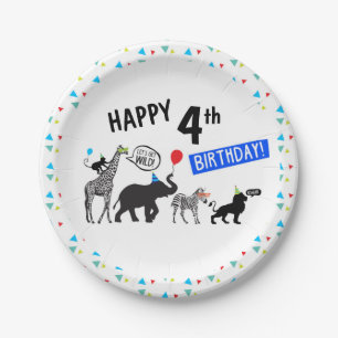 Black White Wild Party Animal Birthday 7" Paper Plate