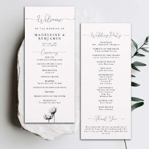 Black White Wild Poppies Elegant Wedding Program