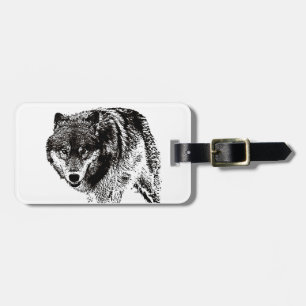 Black & White Wild Wolf Travel Bag Luggage Tag