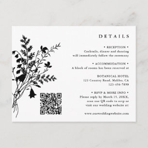 Black & White Wildflower Bouquet Wedding Details Enclosure Card