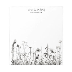 Black & White Wildflower Field Customisable Notepad