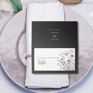Black White Wildflower Floral Minimal Bold Classic Place Card