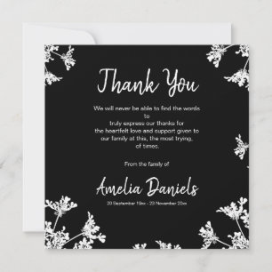 Black & White Wildflower Funeral Thank You Card