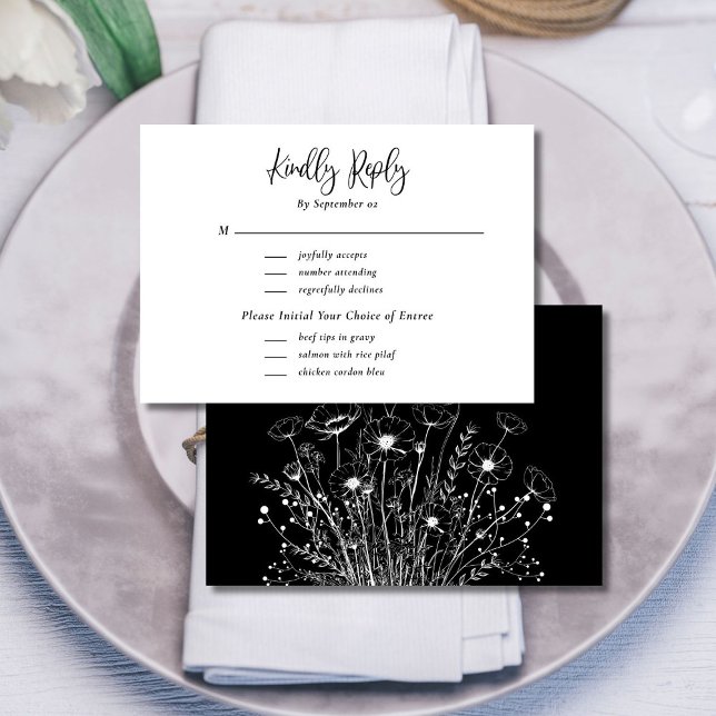 Black White Wildflower Menu Selection Wedding  (Creator Uploaded)
